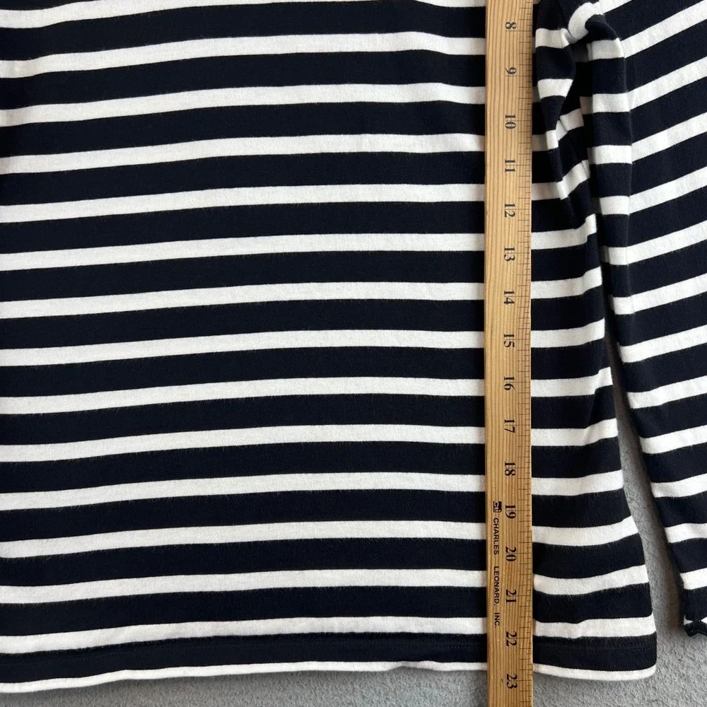 Kate Spade Black White Striped Scalloped Neck Long Sleeve Cotton Top Nautical T